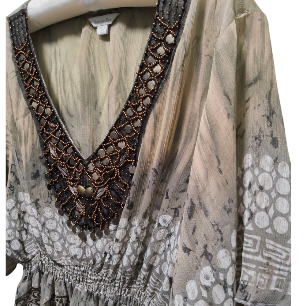 Harlow Zee Boho Tunic Blouse with Beaded Neckline